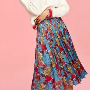 Little Moon Blue Olyra Pleated Floral Silk Skirt